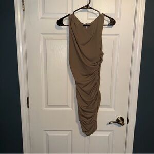 Abercrombie & Fitch One-Shoulder Ruched Dress in Taupe